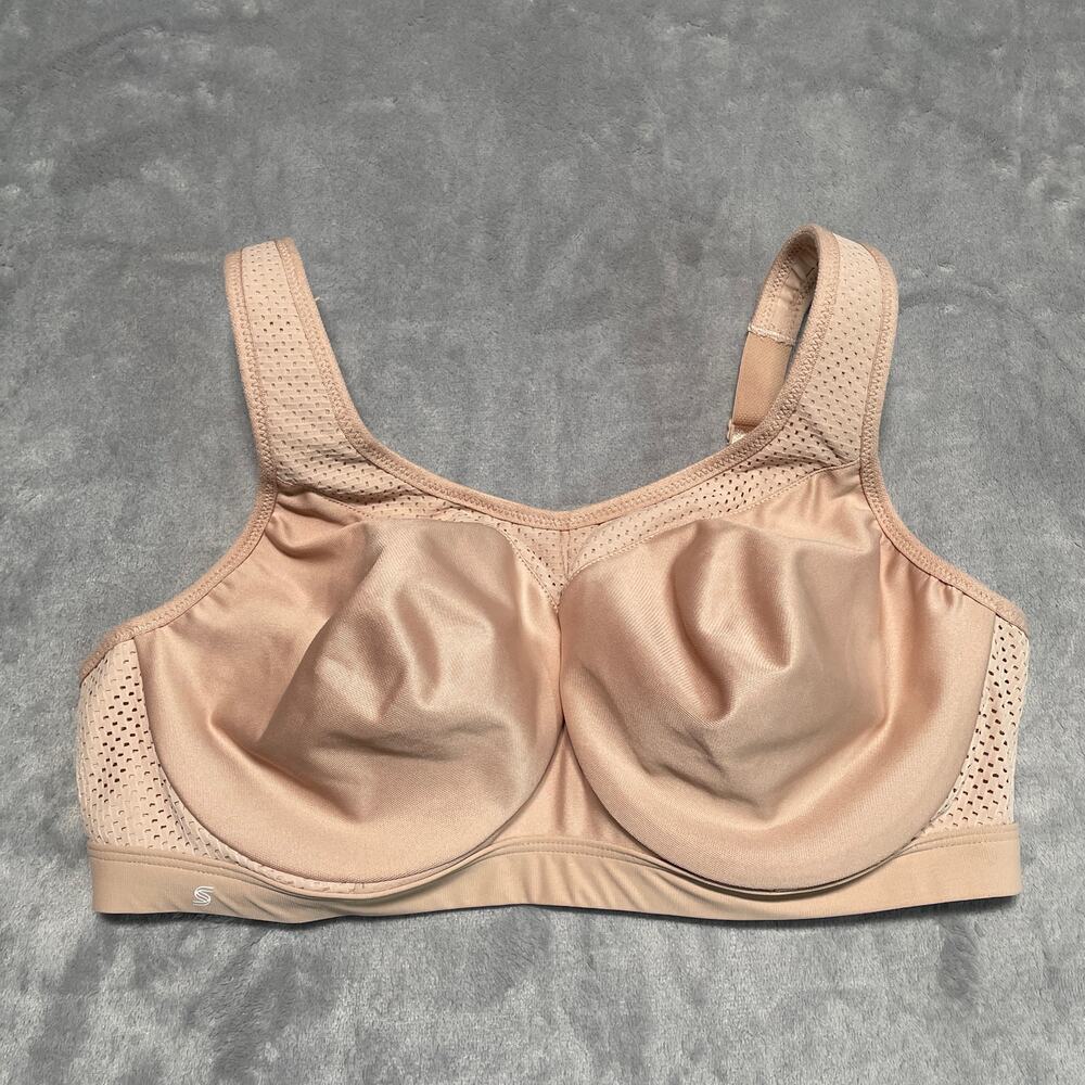 Glamorise Bra Womens 38D Tan Underwire High Impact Sports Activewear Running Gym